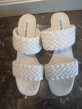 Steve Madden White Braided Double-Band Slide Sandals